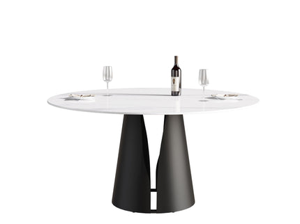 59.05" Modern Artificial Stone Round Carbon Steel Base Dining Table - White / Black