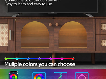 TV Stand With App-Controlled LED Lights, 2 Drawers & Door Storage