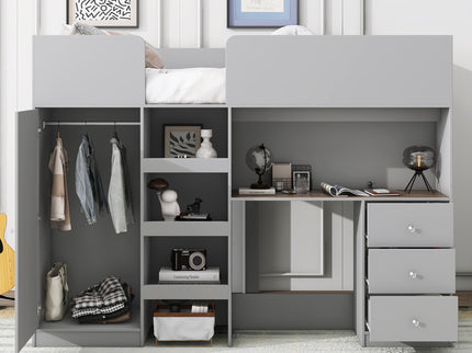 Loft Bed With Built In Wardrobe, Desk, Shelves, And Drawers