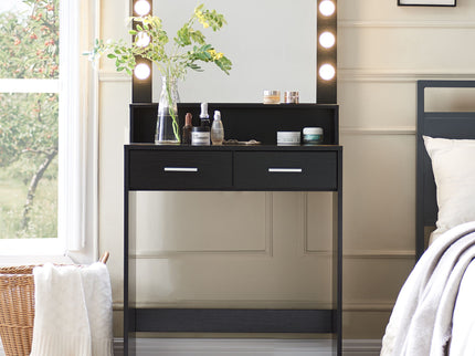 Vanity Desk With Mirror And Lights, Dressing Table With Large Drawer, 2 Level Storage Dresser & 3 Lighting Modes Adjustable Brightness, Suitable For Bedroom