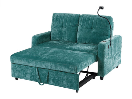 Modern Loveseat Pull Out Sofa Bed With Adjustable Backrest, Two Cup Holders, A Phone Holder, Three Charging Ports And Side Storage Pockets For Living Room