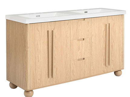 Double Sink Bathroom Vanity With Sinks, Soft Close Doors & 3 Drawers - Wood