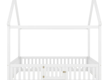 Wood House Bed With Fence And Door