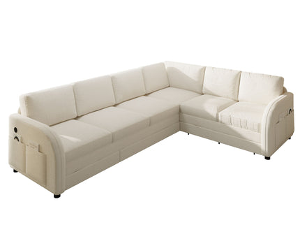 L-Shaped Couch With Pull-Out Bed, Convertible Sleeper Sofa With Side Pocket & USB Port
