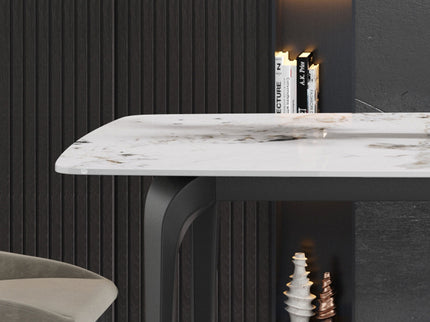 70.87" Modern Artificial Stone Pandora White Curved Black Metal Leg Dining Table - Antique White