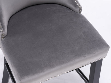 Contemporary Upholstered Wing-Back Barstools With Button Tufted Decoration And Wooden Legs, And Nailhead Trim, Leisure Style Bar Chairs, Bar Stools (Set of 2)