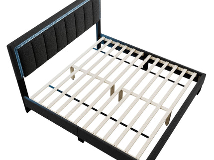 Bed With Channel Tufting And Built In LED Headboard