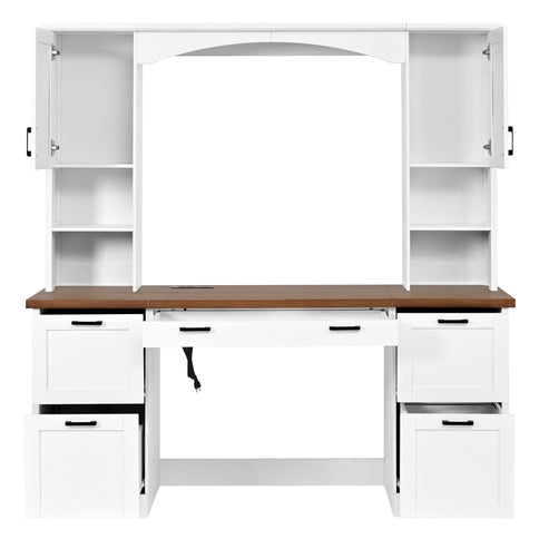 Farmhouse Computer Desk With Hutch