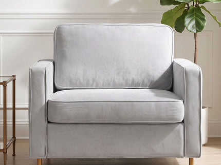 Accent Chair Upholstered Single Sofa With Square Arms, Sewn Pillow Back For Living Room