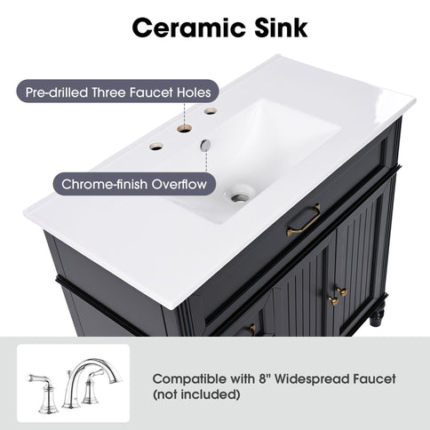 Bathroom Vanity With Sink, Freestanding Cabinet & Drawers