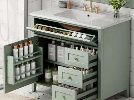 Bathroom Vanity With Sink, Cabinet With 3 Drawers And Adjustable Shelf