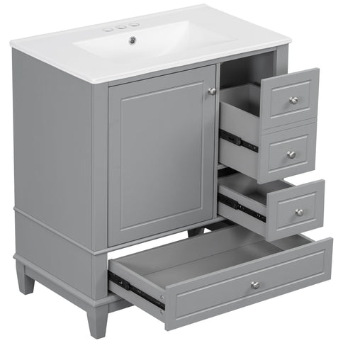Freestanding Bathroom Vanity With Sink, Soft Close Door, 3 Drawers
