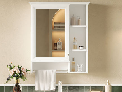 Modern 3 In 1 Bathroom Mirror Cabinet With Adjustable Shelf & Towel Bar