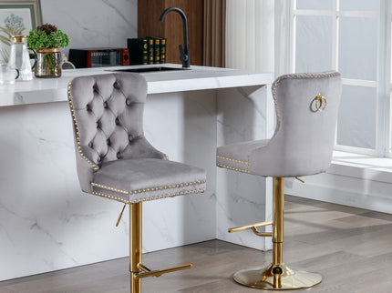 Thick Swivel Barstools Adjusatble Seat Height From 25-33", Modern Upholstered Bar Stools With Backs Comfortable Tufted For Home Pub And Kitchen Island (Set of 2)
