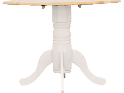 Round Dining Table With Drop Leaf Pedestal Base, Expandable Top - Natural