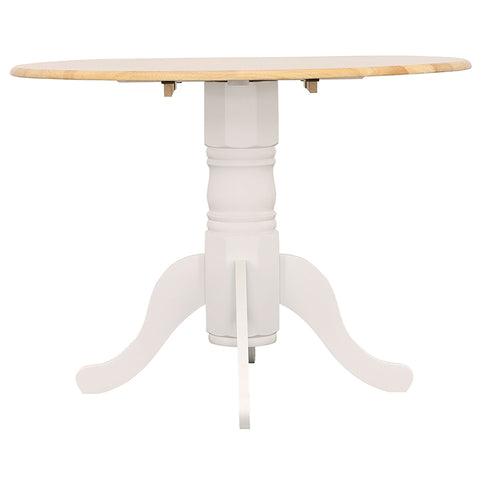 Round Dining Table With Drop Leaf Pedestal Base, Expandable Top - Natural