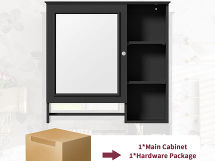 Wall Mounted Bathroom Storage Cabinet, Medicine Cabinets With Large Mirror Door, Adjustable Shelves And Three Open Storage Levels(Not Include Bathroom Vanity)