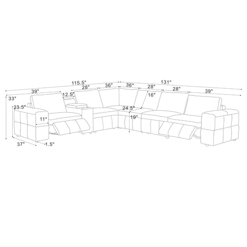 Upholstered Large Arms Sectional With Recliner Seats