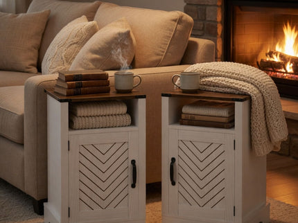 Farmhouse Nightstand With Charging Station & Storage