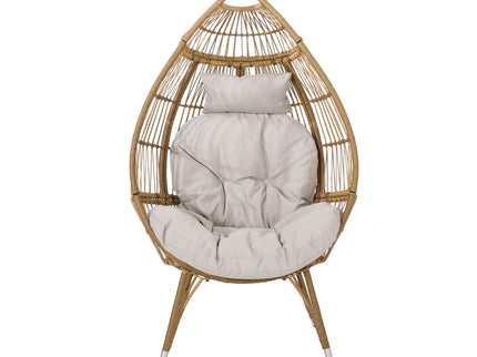 Basket Chair With Teardrop Shape And Water Resistant Cushion - Natural