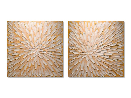Textured Floral Canvas Wall Art, Hand Painted Thick Impasto Flower Painting (Set of 2) - Antique White