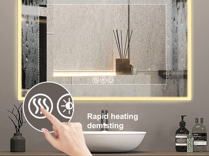 Modern LED Bathroom Vanity Mirror With Aluminum Frame, 45° Beveled Lights, Anti Fog - Silver