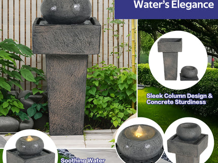 Minimalist Column Fountain With LED Lighting, Outdoor Decor For Patio, Porch And Garden - Gray