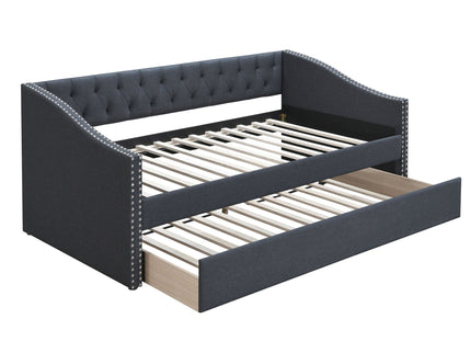 Daybed With Trundle Nailhead Trim Button Tufted