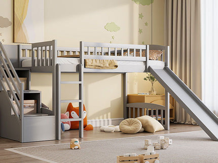Loft Stairway Bed With 2 Drawers, Convertible Ladder And Slide