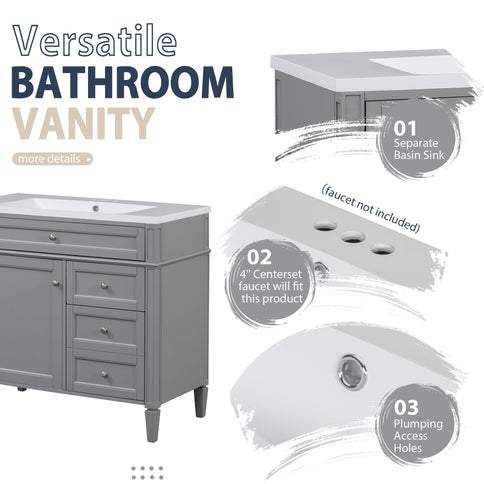 Bathroom Vanity With Top Sink, Storage Cabinet With Mirror, 2 Doors, 3 Drawers, 6 Open Shelves