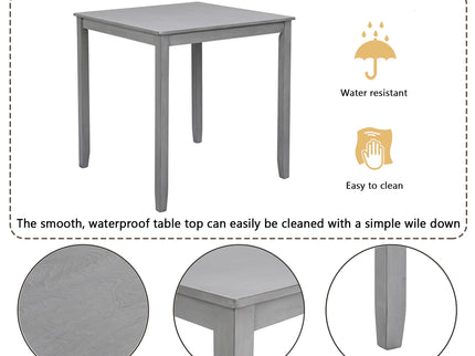5 Piece Dining Table Set, Wooden Dining Square Table Set For 4, Counter Height Kitchen Table Set With Square Table And 4 Upholstered Chairs - Gray