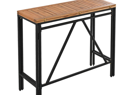 Outdoor Acacia Wood Bar Height Table And Eight Stools With Cushions