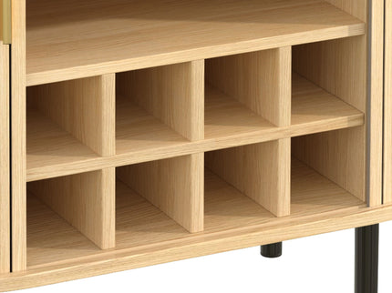 Fluted Wine Bar Cabinet With 8 Grid Wine Rack, 5 Level Adjustable Shelves, 2 Glass Holders