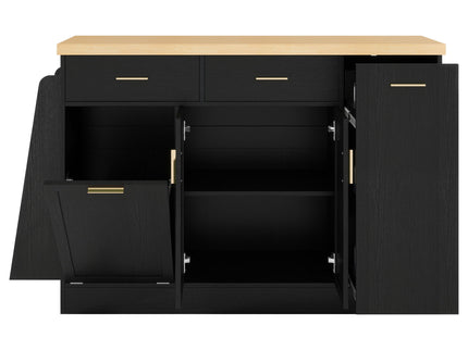 Kitchen Sideboard With Sliding Door Cabinet, 3 Tier Spice Rack