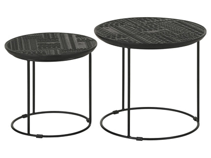 2 Piece Nesting Table With Embossed Tops And Base - Black