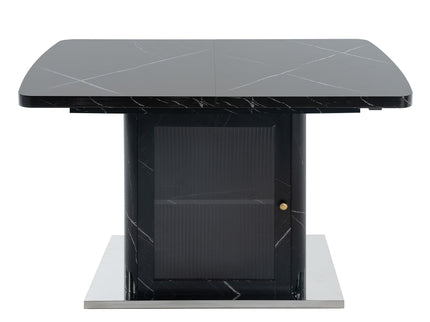 Modern Rectangle Dining Table With Stretchable Top, Storage Cabinet