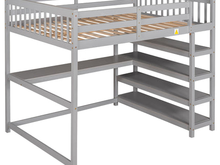 Loft Bed With Storage Shelves And Under Bed Desk