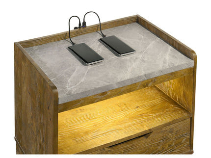 Packard - 1 Drawer Nightstand With LED Lighting And USB Charging - Oak