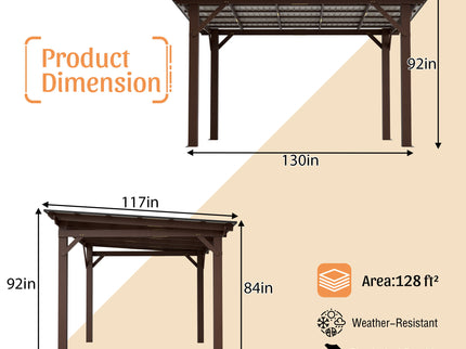 13 X 10 Ft Gazebo With Roof, Spacious Outdoor Patio Shade Structure For Backyard & Garden - Brown