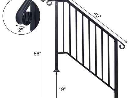 Handrails For Outdoor Steps, Fit 2 Or 3 Steps Outdoor Stair Railing, Wrought Iron Handrail, Flexible Porch Railing, Transitional Handrails For Concrete Steps Or Wooden Stairs
