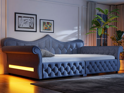 Upholstered Daybed With LED Lighting And Nailhead Trim