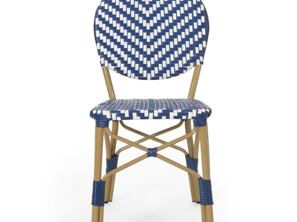 Outdoor Rattan And Aluminum French Armless Bistro Chairs Set - Navy Blue