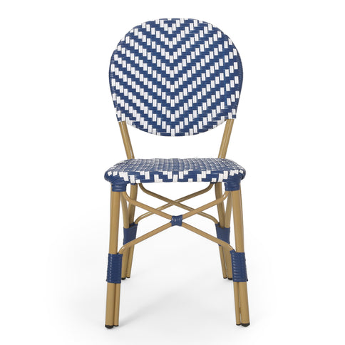 Outdoor Rattan And Aluminum French Armless Bistro Chairs Set - Navy Blue