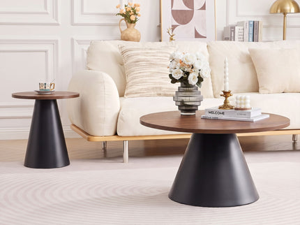 Nesting Coffee Table, Adjustable Foot Pads For Living Room (Set of 2) - Walnut / Black