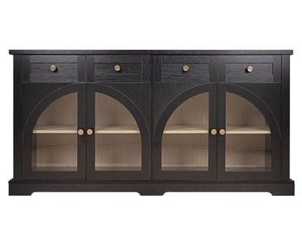 Sideboard Cabinet With 4 Drawers And 4 Arched Glass Doors