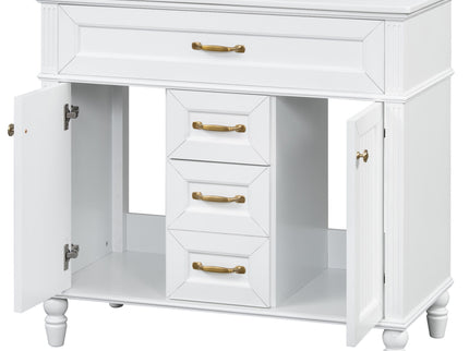Bathroom Vanity With Sink, Flip-Out Top Drawer, Soft Close Doors, 2 Storage Drawers