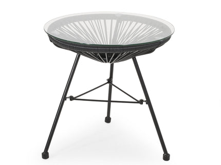 Nusa - Modern Rattan Side Table With Tempered Glass Top