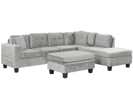 Modern Sectional Sofa With Storage Ottoman, L - Shape Couch With 2 Pillows And Cup Holders