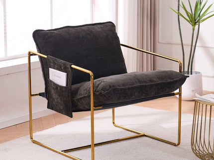 Upholstered Hanging Armchair With Arm Pocketsmetal Frame (Set of 2), Plated Craftsmanship, Crushed Foam Cushions And Skin-Friendly Woven Fabric For Living Room And Bedroom