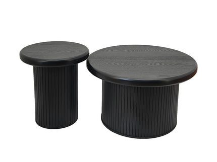Fluted Cylinder Side Tables, Round End Tables For Living Room (Set of 2) - Black